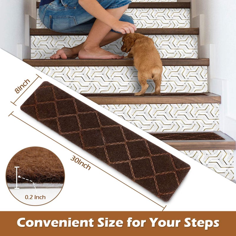 Seloom Stair Treads Carpet Non-Slip with Non Skid Backing Specialized for Indoor Wooden Steps, Removable Washable Step Runners Perfect for Dogs(Brown, 15-Pack, 8 x 30 in) - Image 3